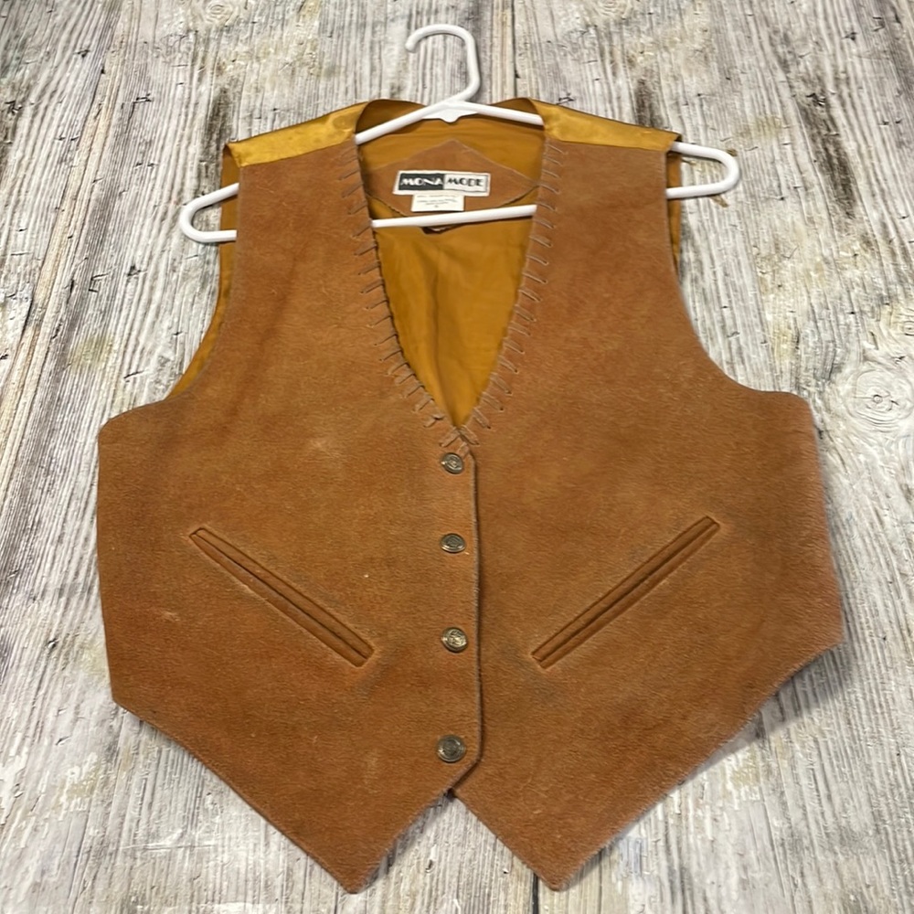Vintage Mona Mode Brown Suede Snap Button Western Vest